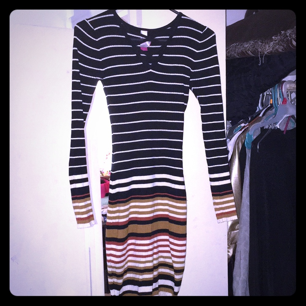 Horizontal stripe sweater dress